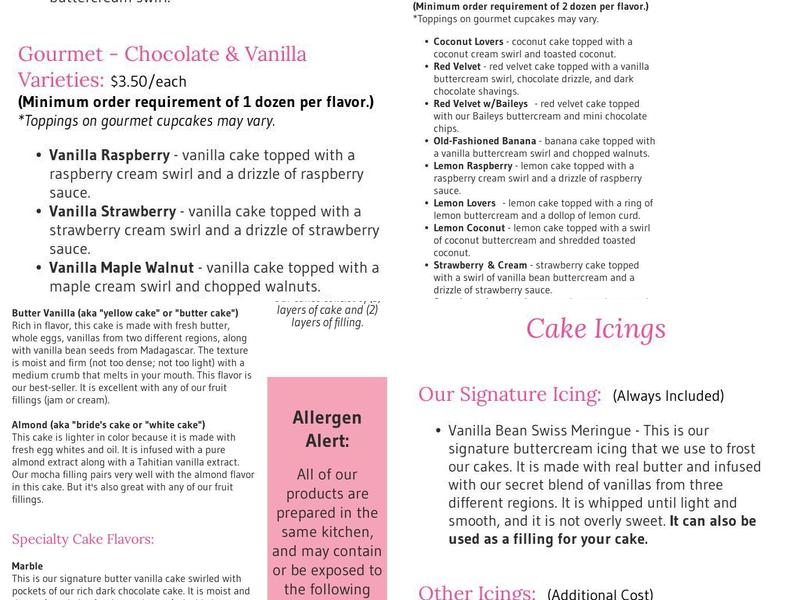 Custom Cakes by Adele Menu