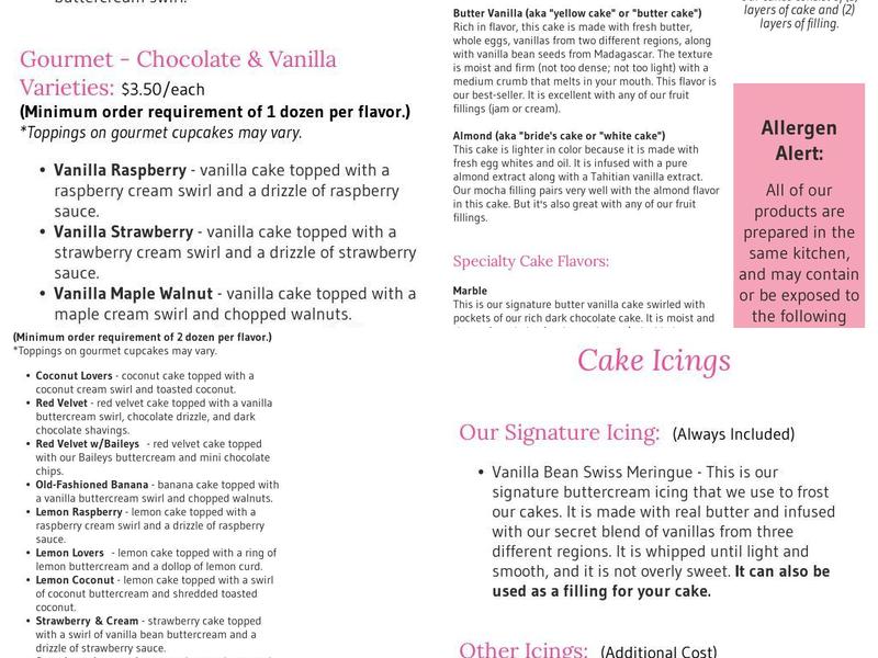 Custom Cakes by Adele Menu