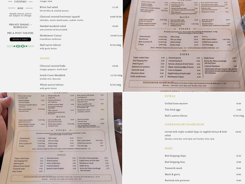Hawksmoor Borough Menu