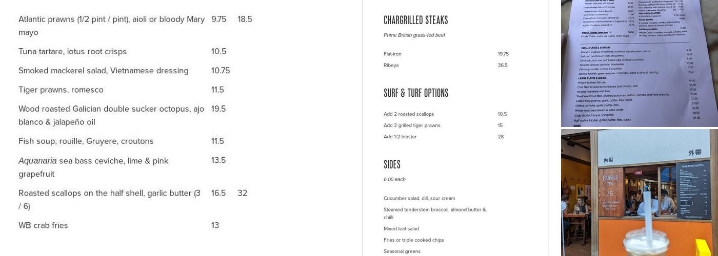 Wright Brothers Borough Market Menu