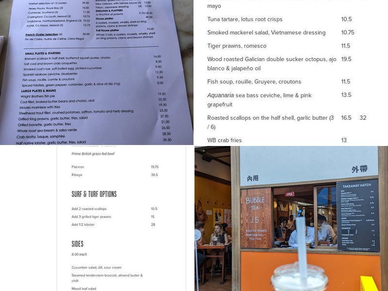 Wright Brothers Borough Market Menu