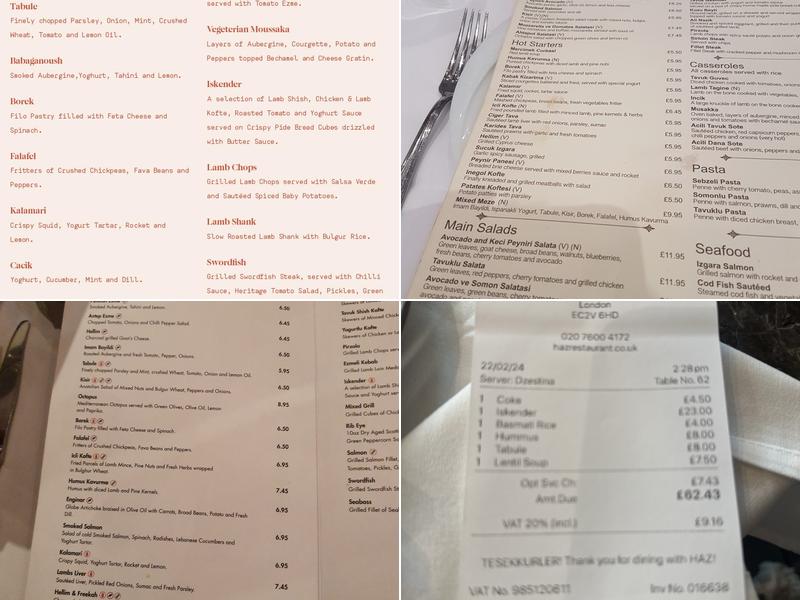 HAZ St Paul's Menu