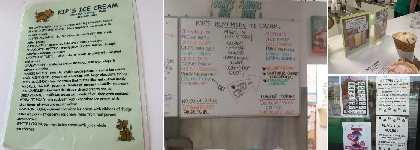 Kip's Ice Cream Menu