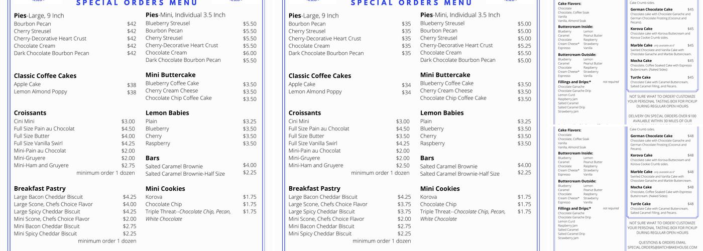 Batch Bakehouse Menu