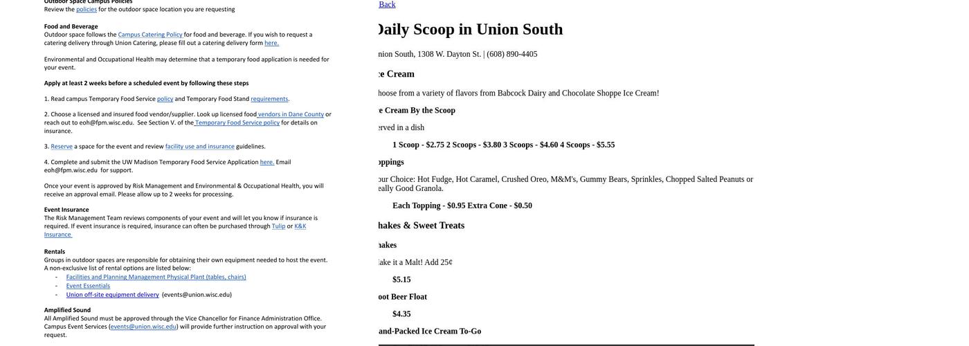 Daily Scoop in Union South Menu