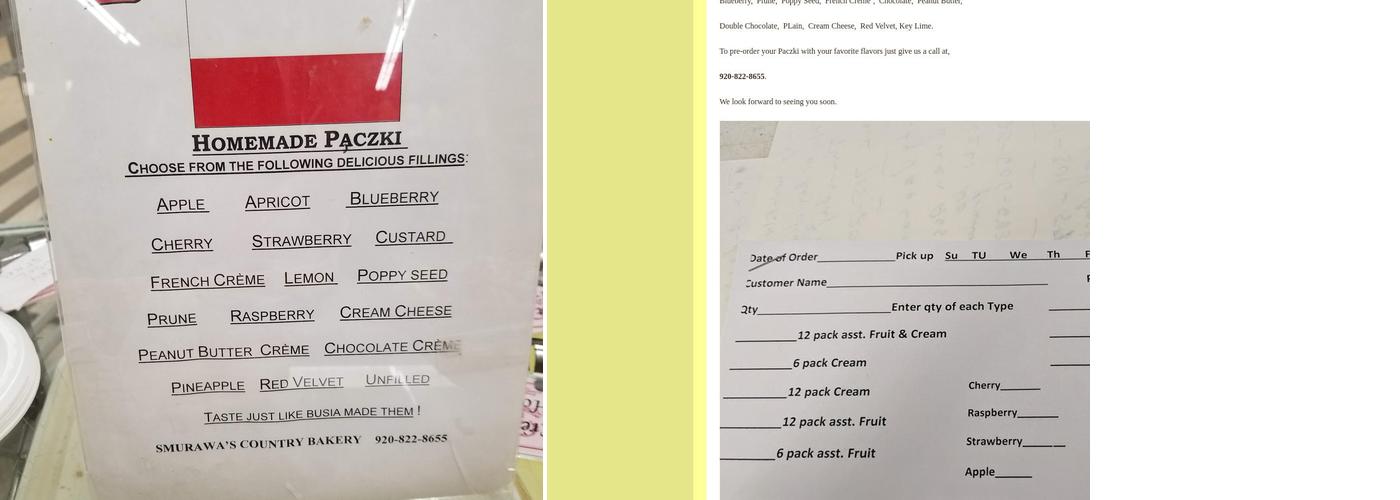 Smurawa's Country Bakery Menu