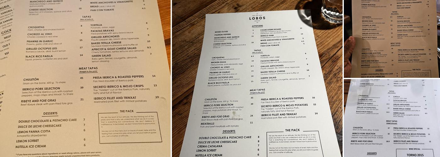 Lobos Meat and Tapas Menu