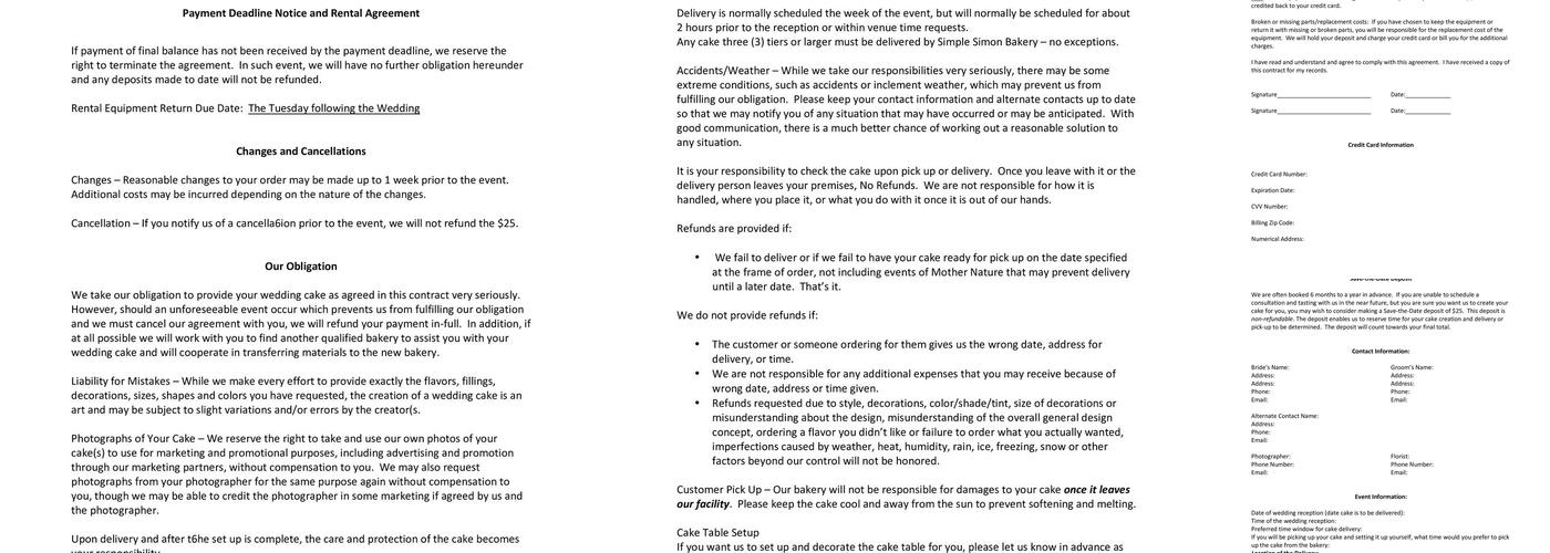 Simple Simon Bakery Menu