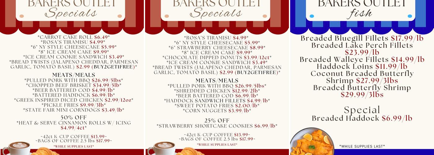 Bakers Outlet Menu