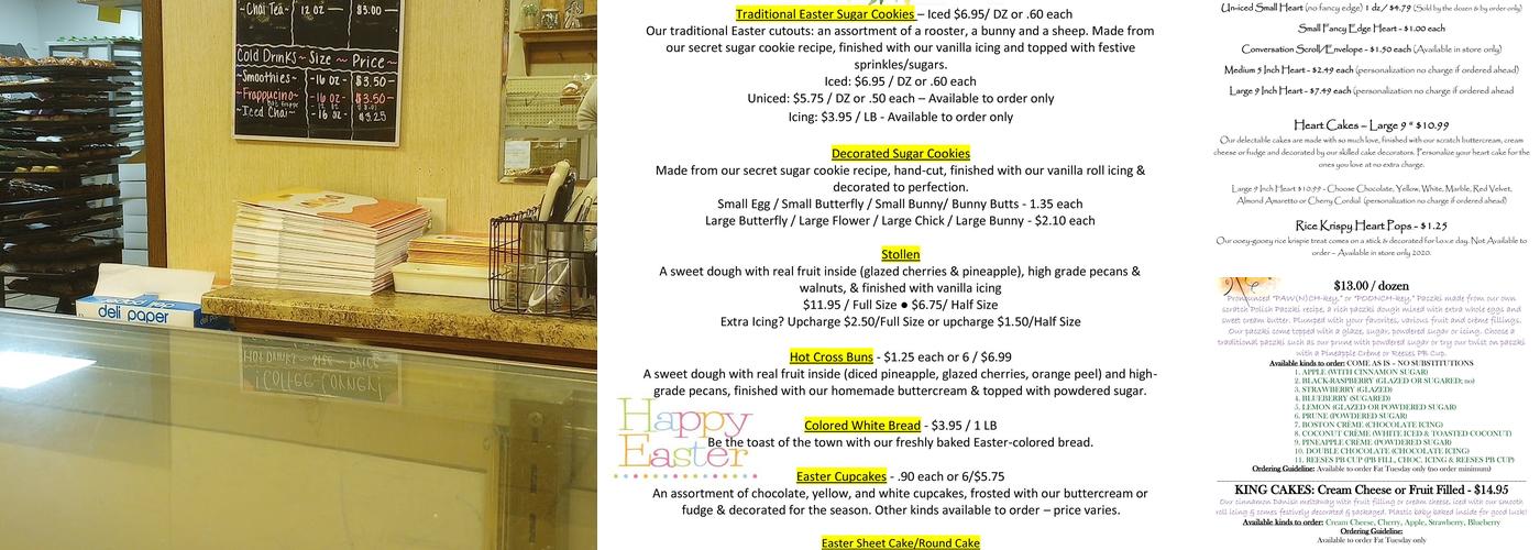 Hill Top Bakery Menu