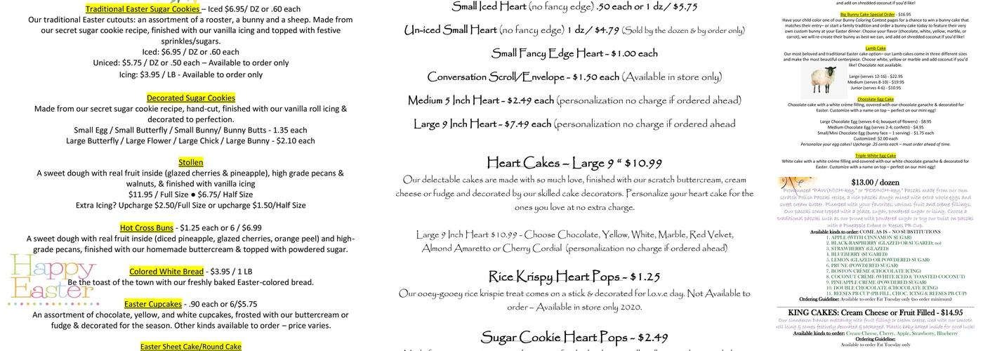 Hill Top Bakery Menu