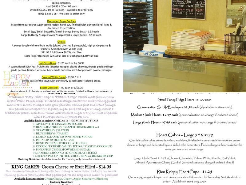 Hill Top Bakery Menu