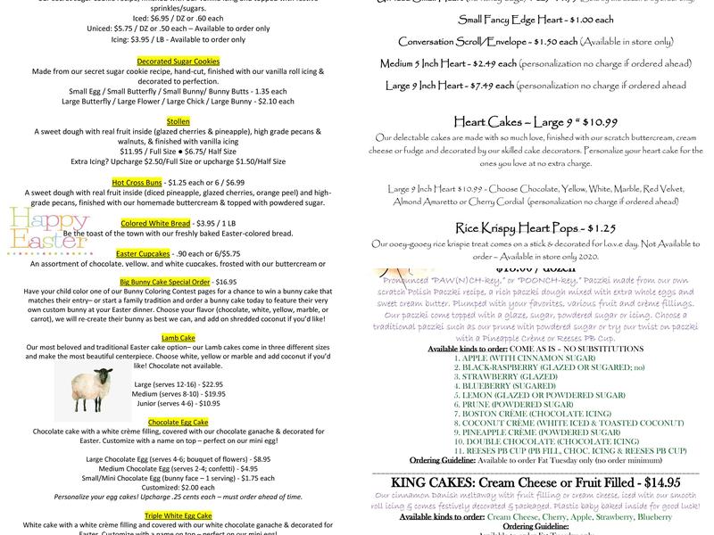 Hill Top Bakery Menu