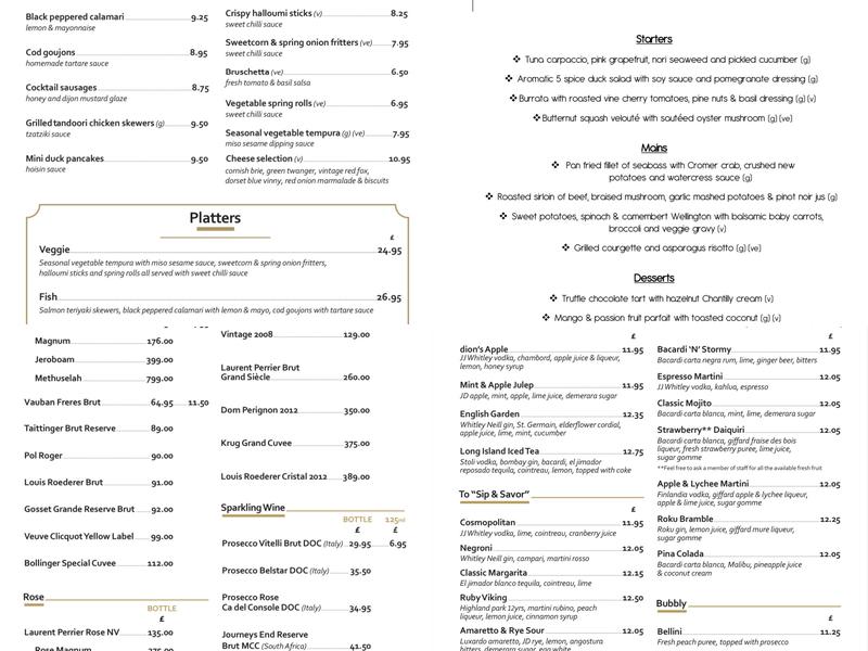 dion bar & restaurant Menu