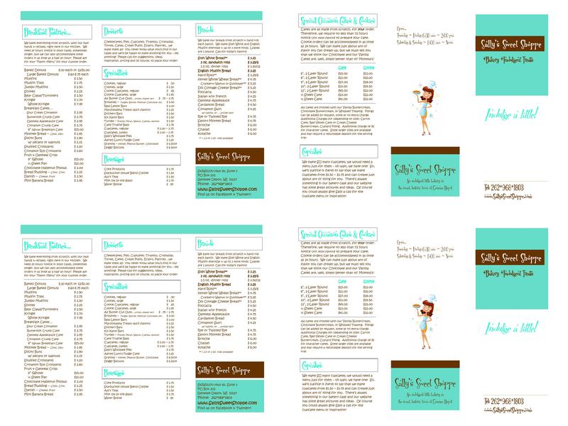 Sally's Sweet Shoppe Menu