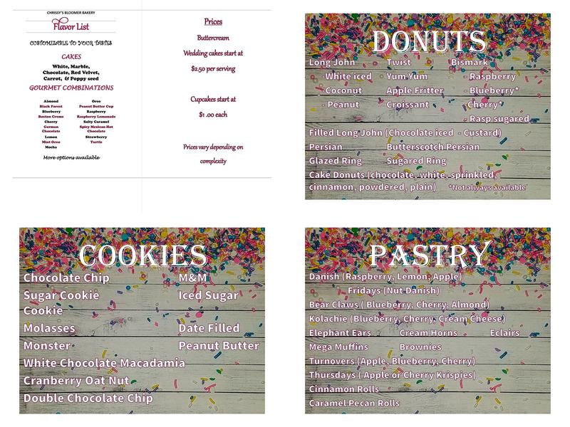 Bloomer Bakery Menu