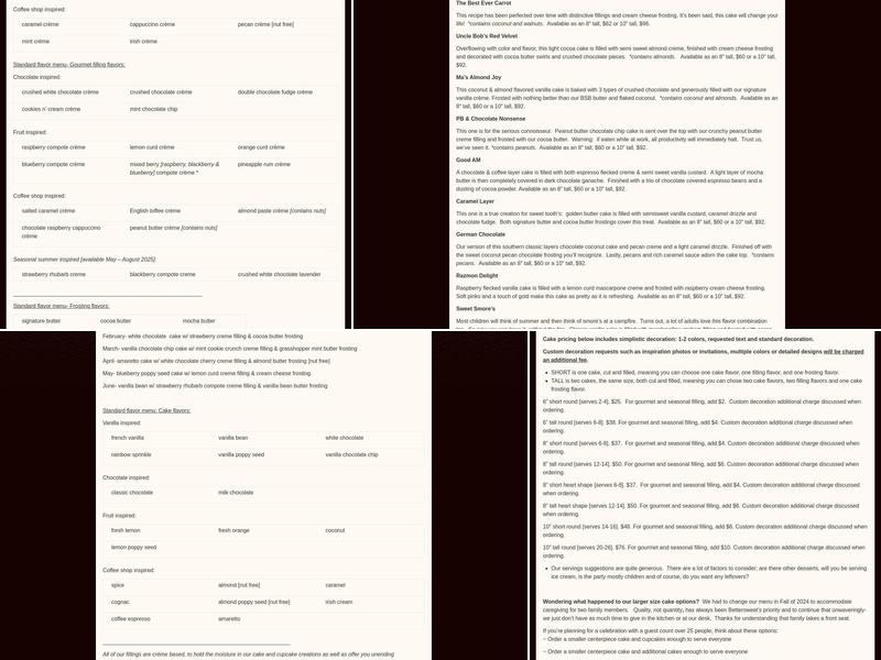 Bettersweet Bakery Menu