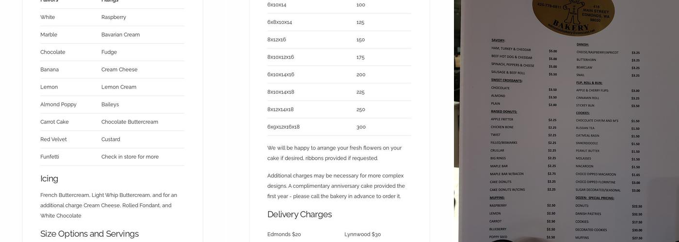 Edmonds Bakery Menu