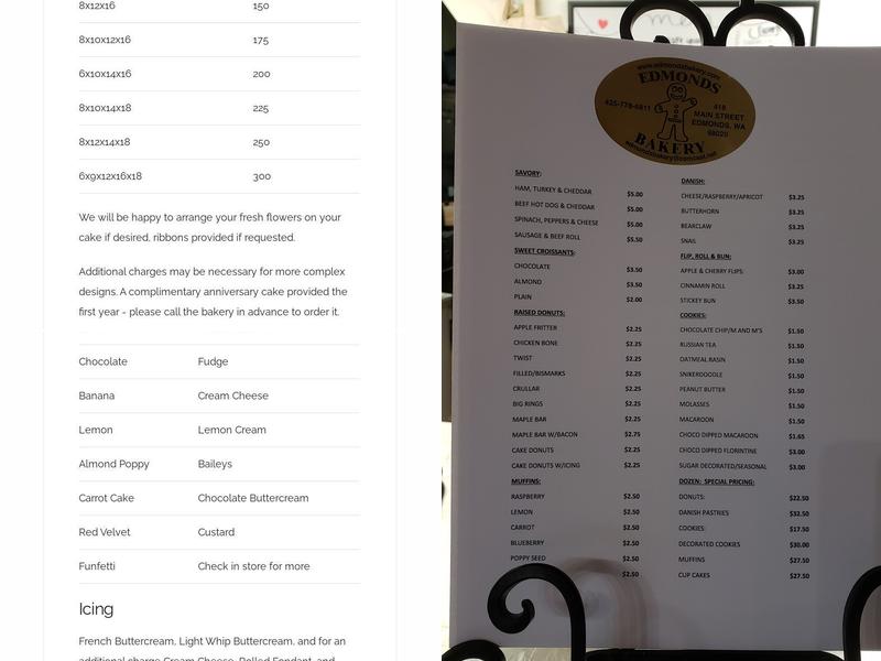 Edmonds Bakery Menu