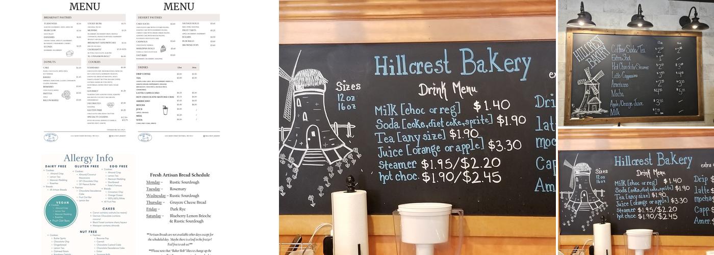 Hillcrest Bakery Menu