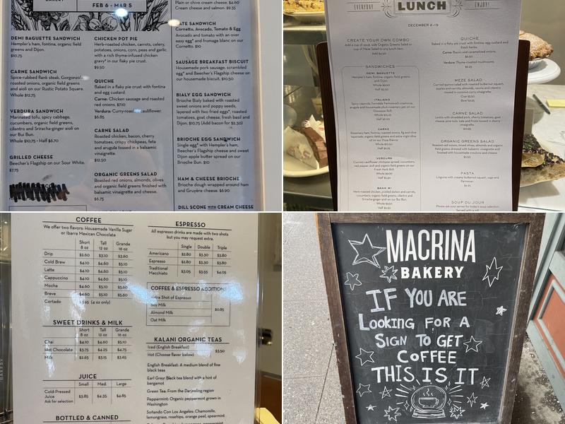 Macrina Bakery & Cafe Menu