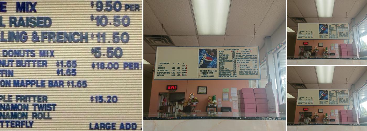Henry's Donuts Menu