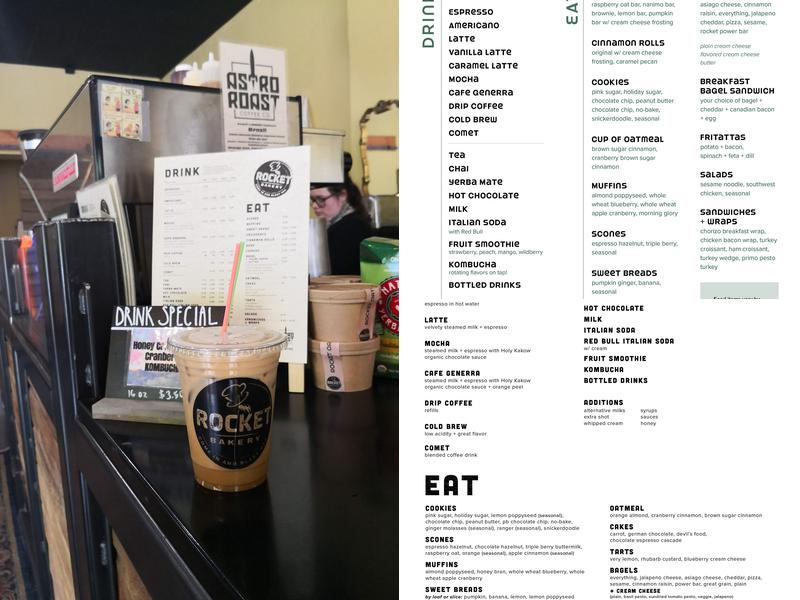 Rocket Bakery Menu