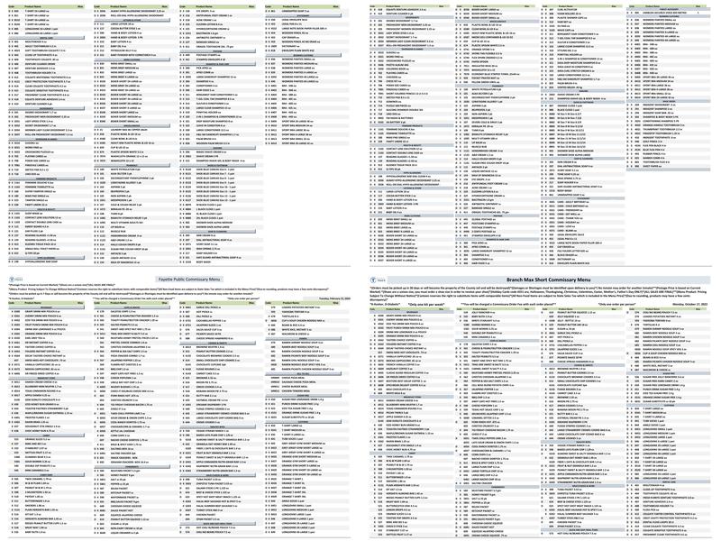 Canteen Services Inc. Menu