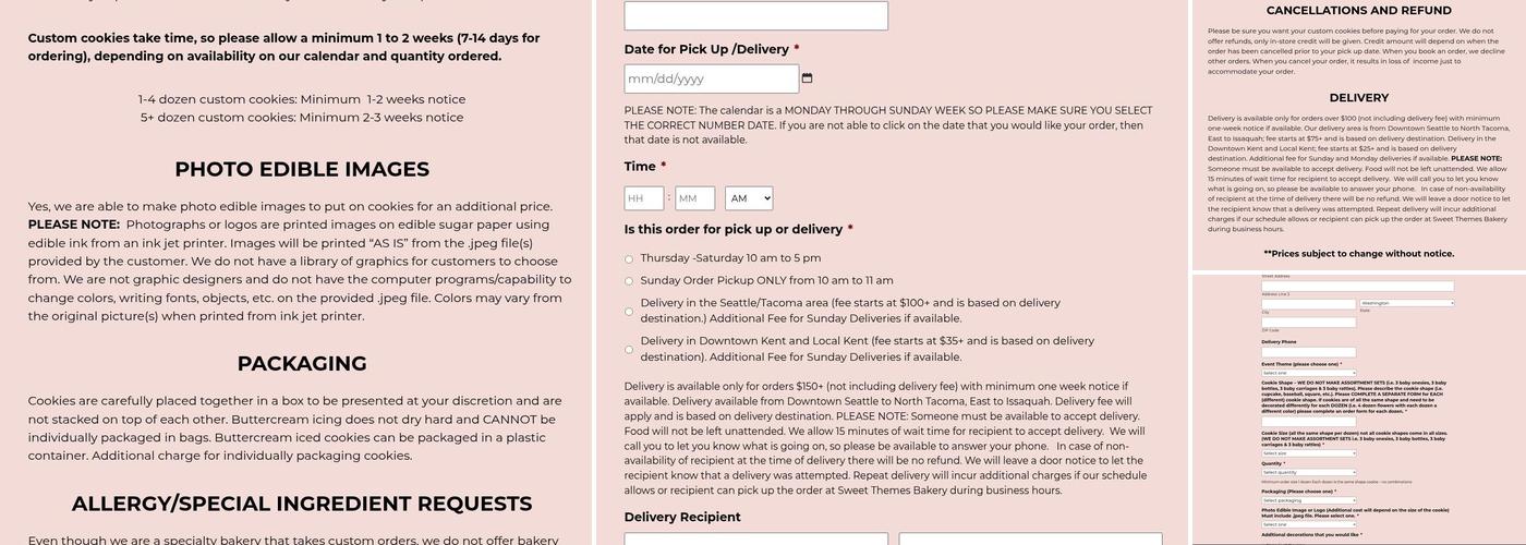 Sweet Themes Bakery Menu