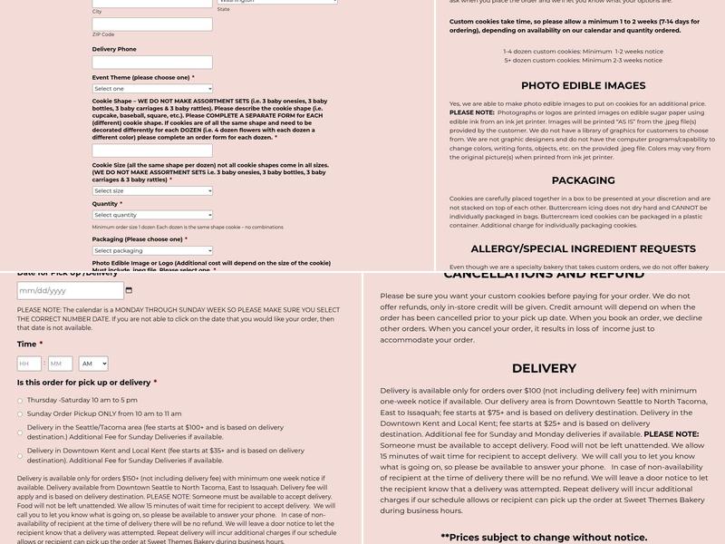 Sweet Themes Bakery Menu