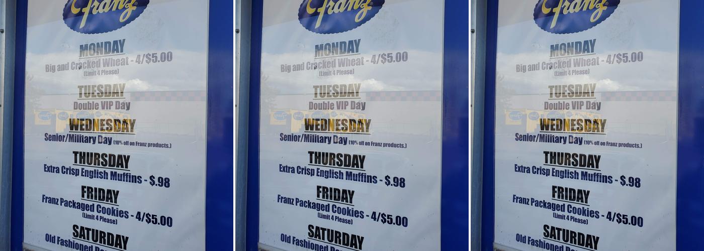 Franz Bakery Outlet Menu