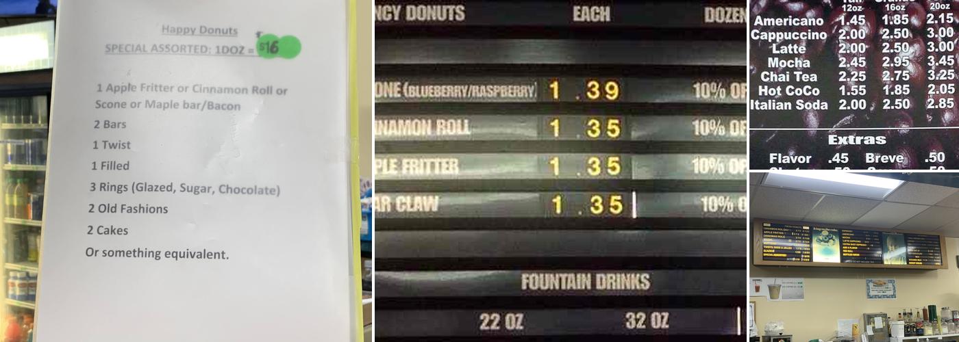 Happy Donuts Menu