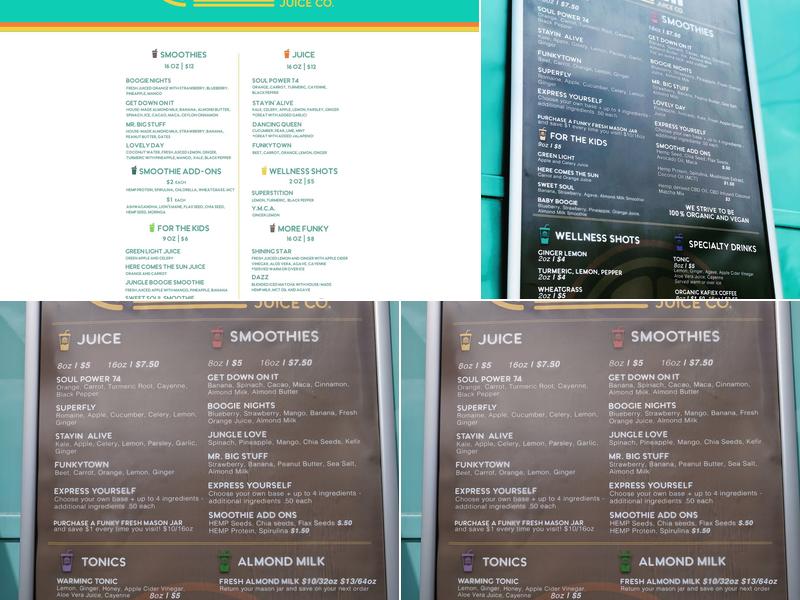 Funky Fresh Juice Co. Menu