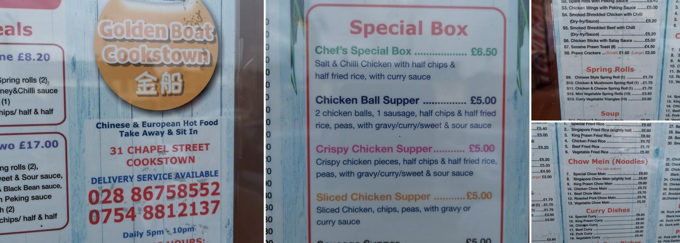 Golden Boat Cookstown Menu