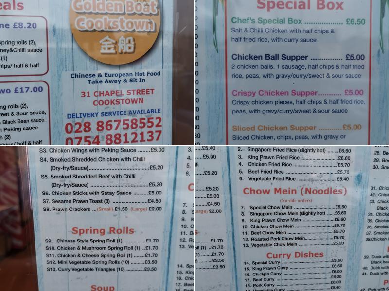 Golden Boat Cookstown Menu