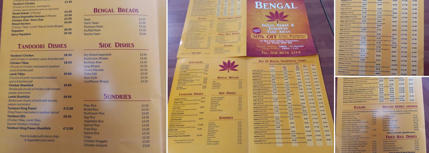 Bay Of Bengal Cookstown Ltd Menu