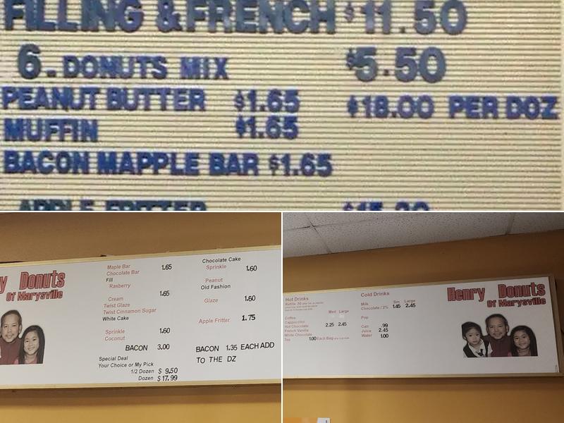 Henry Donuts Menu