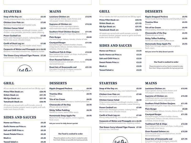 Courtyard Restaurant at Roe Park Resort Menu