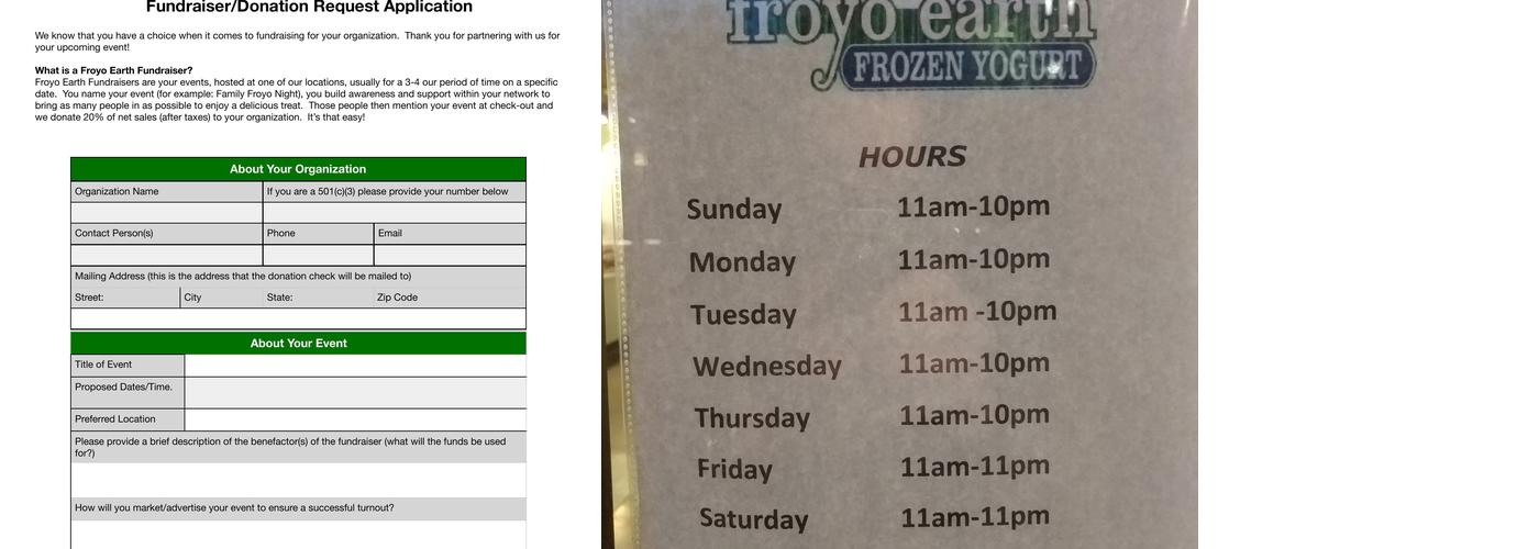 Froyo Earth Menu