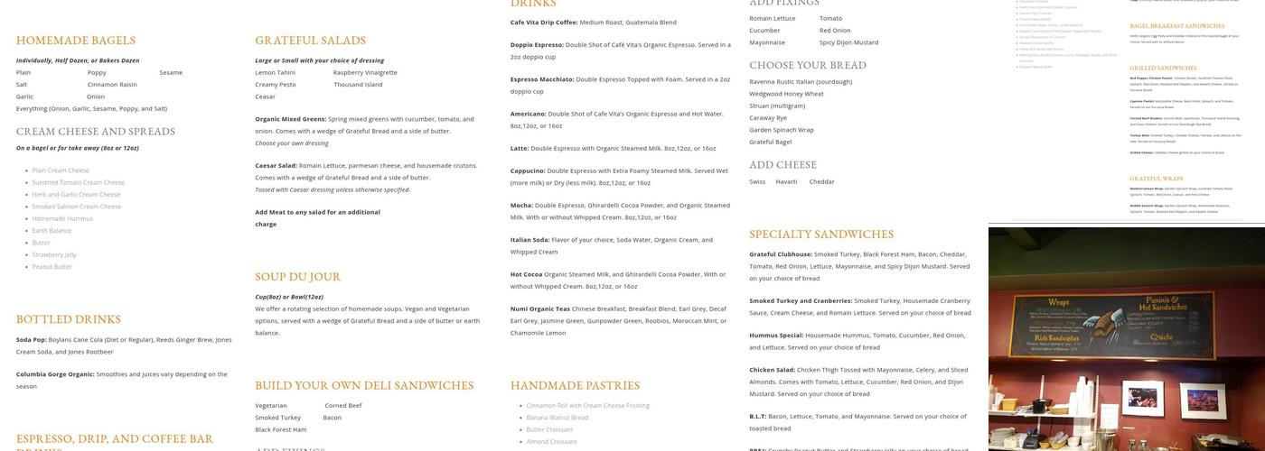 Grateful Bread Menu