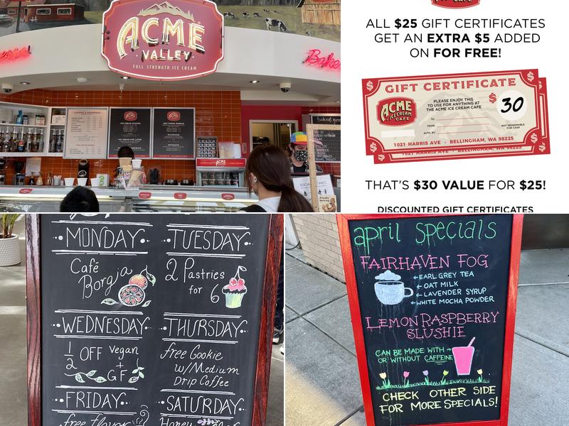 Acme Valley Ice Cream Cafe Menu