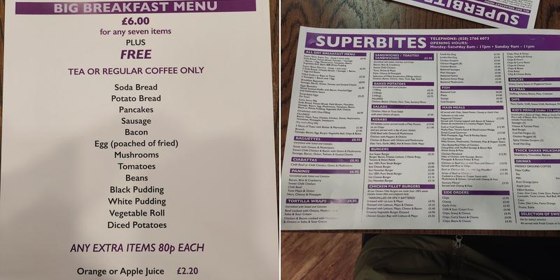 Superbites sit in and takeaway Menu