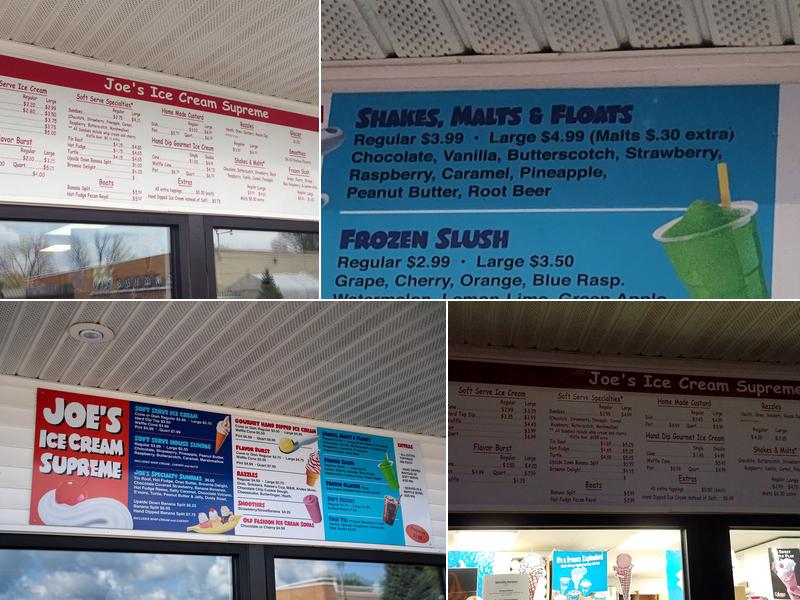 Joe's Ice Cream Supreme Shop Menu
