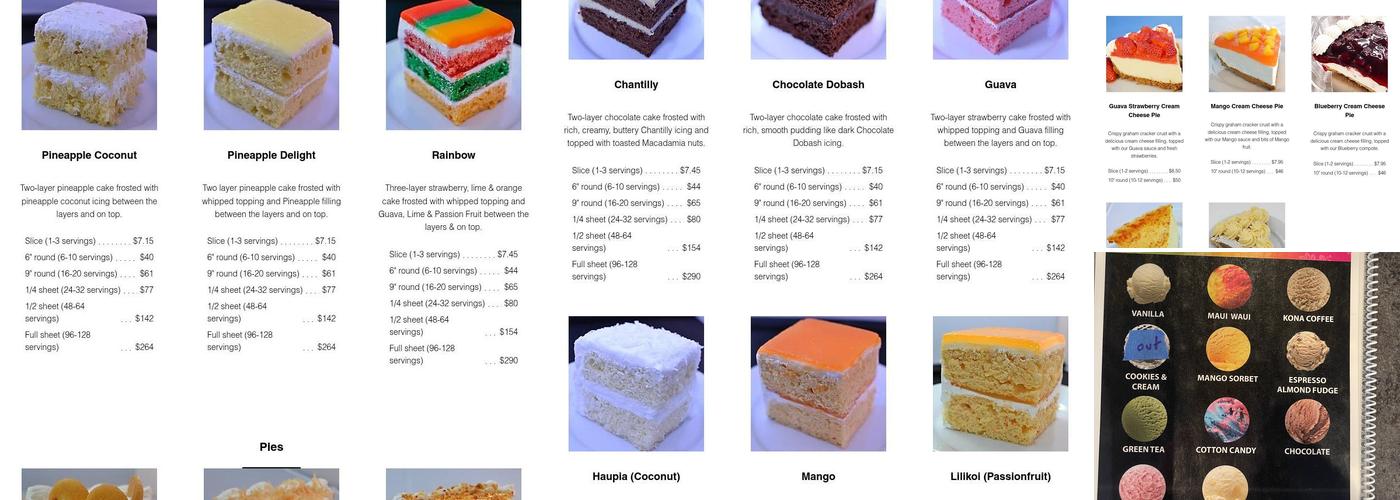 Cakes of Paradise Bakery Menu