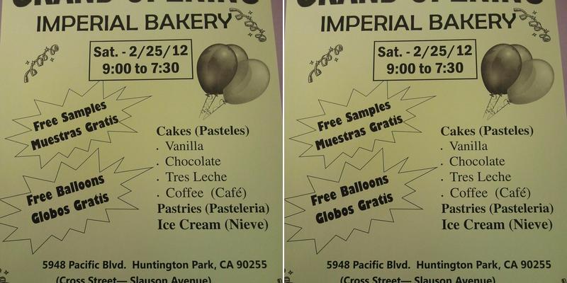 Imperial Bakery Menu