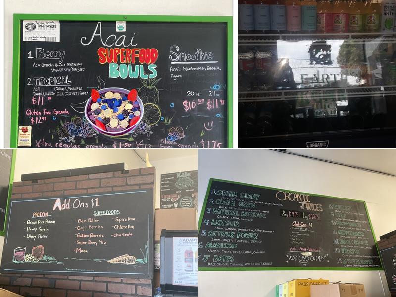 Earth Organic Juice Bar Menu