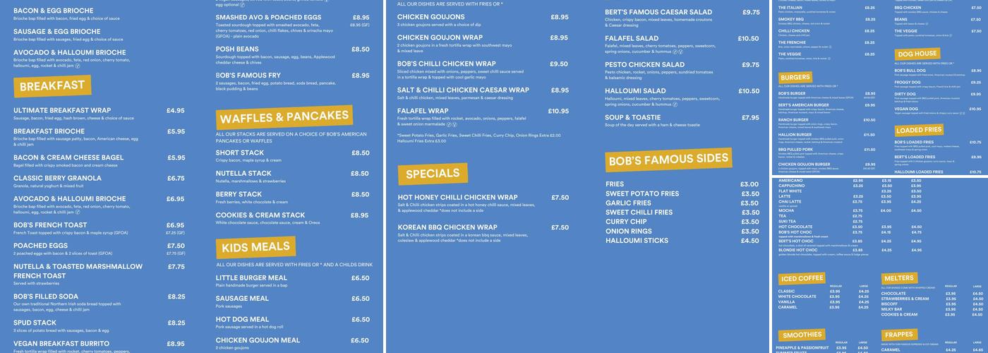 Bob & Berts Coleraine Menu