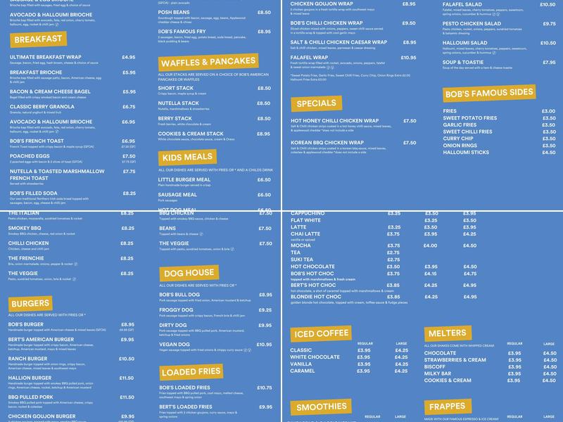 Bob & Berts Coleraine Menu