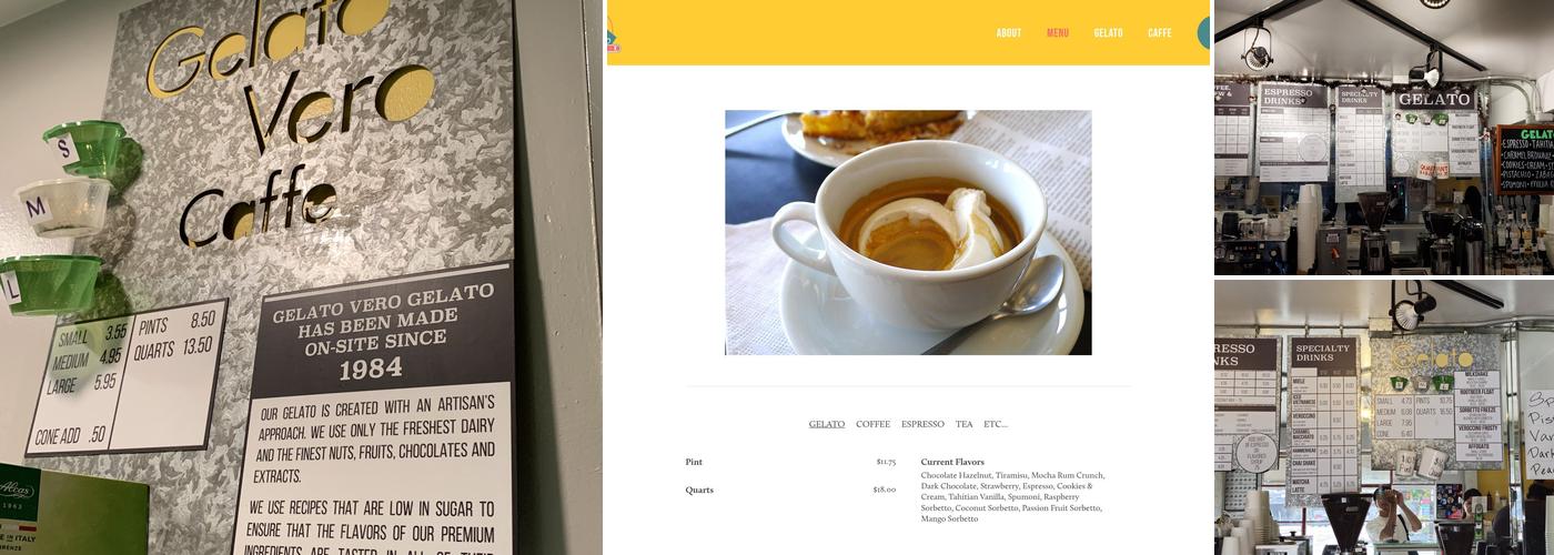 Gelato Vero Caffe Menu