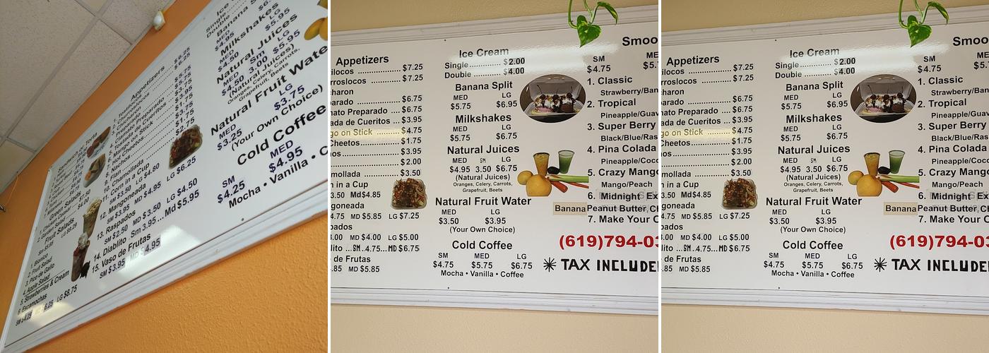 Botellos Fruit Bar Menu